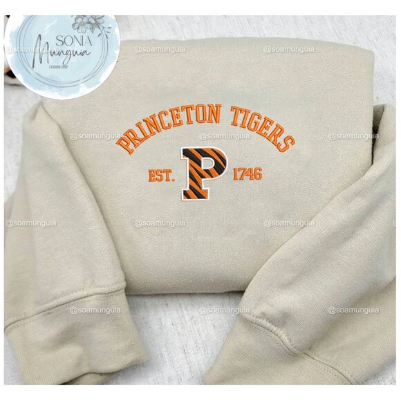 Princeton Tigers Embroidered Crewneck Sweatshirt | NCAA Ivy League Hoodie - Picture 1 of 2